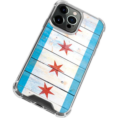 Chicago Flag Light Wood iPhone 14 Pro Clear Case